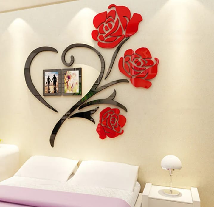 Multi-Pieces Rose Flower Pattern  wall sticker acrylic+ MDF Wood