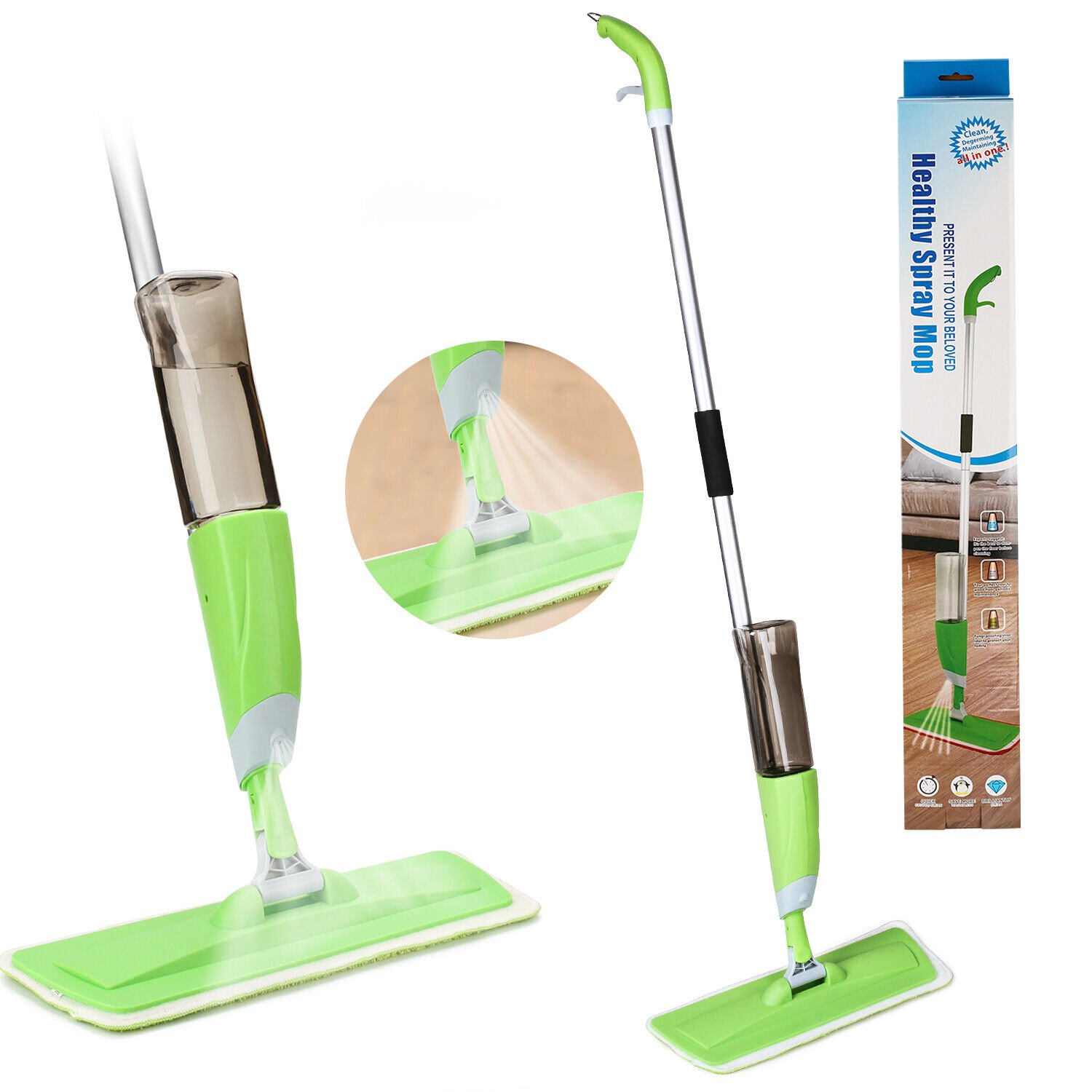 Spray Mop 360°Rotating Head Floor Cleaner Fiber Sweeper Flat Mop